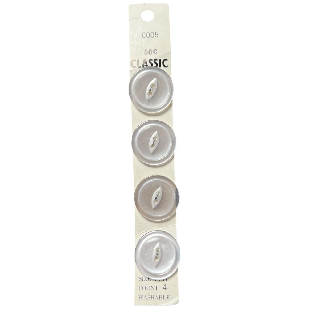 Vintage Classic Clear Pearl Buttons 4pc Card Seven Eighths Washable